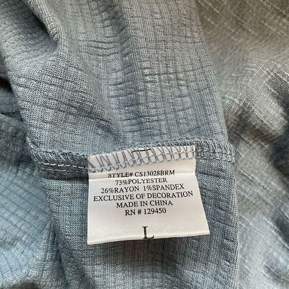 Fred David Womens Large Pullover Tie Neck Top Blue Tassels Textured Short Sleeve - Picture 11 of 13